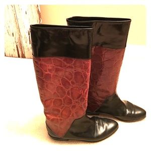 Italian leather riding boots black brown flat tall